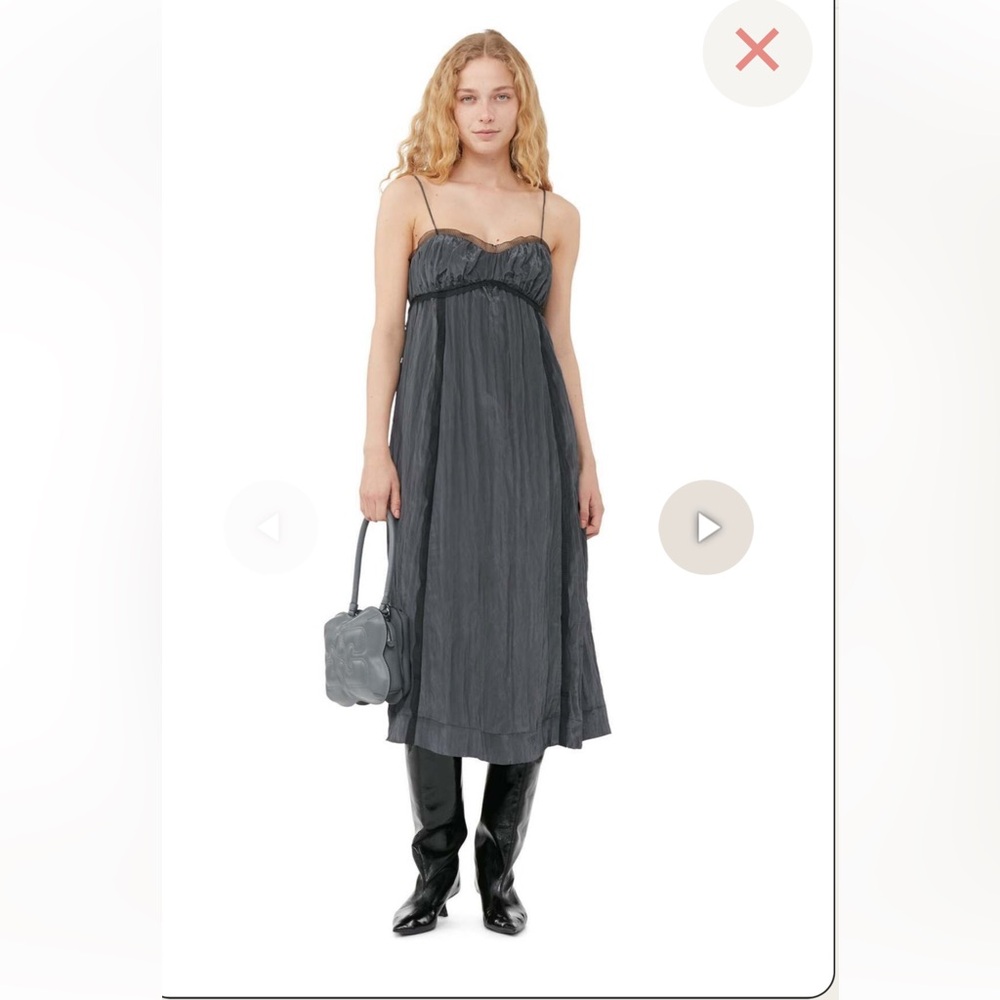 Ganni Shiny Tech Midi Dress - Grey Pinstripe